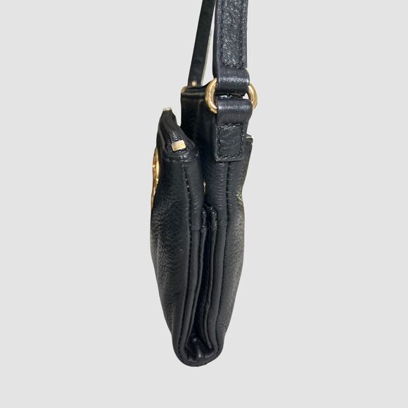 Michael Kors Jet Set Travel Crossbody Black Pebbled Leather Gold MK Logo - Picture 11 of 13